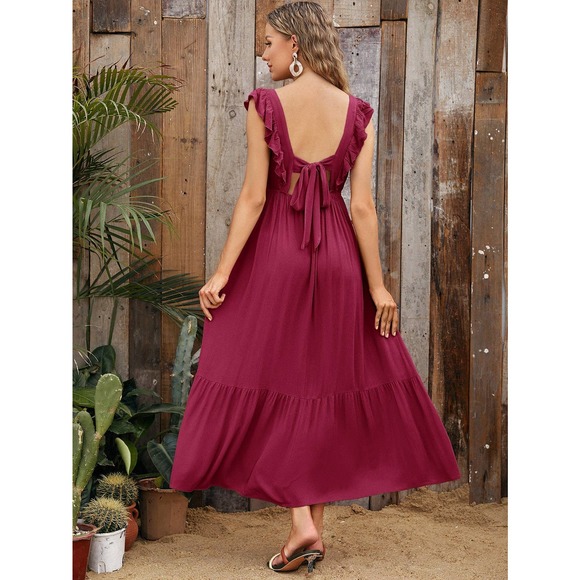 Maternity Tie Backless Ruffle Trim Dress - Picture 8 of 11